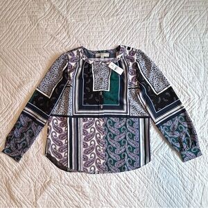 LOFT Multicolor Paisley and Stripe Blouse